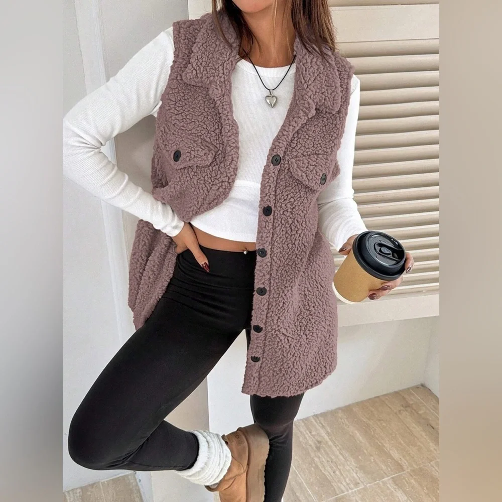 Button-Down Sherpa Fleece Vest Coat - Picture 11 of 15